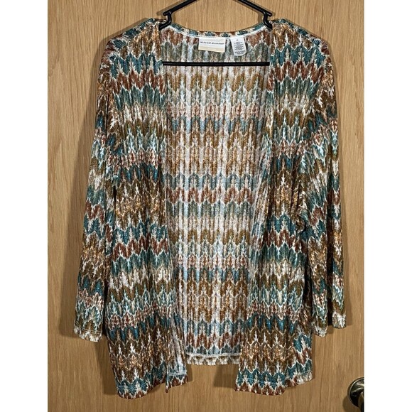 Women's Plus Sz 2X Colorful Open Knit Cardigan Shimmery Boho Stretch Artsy - Picture 1 of 6